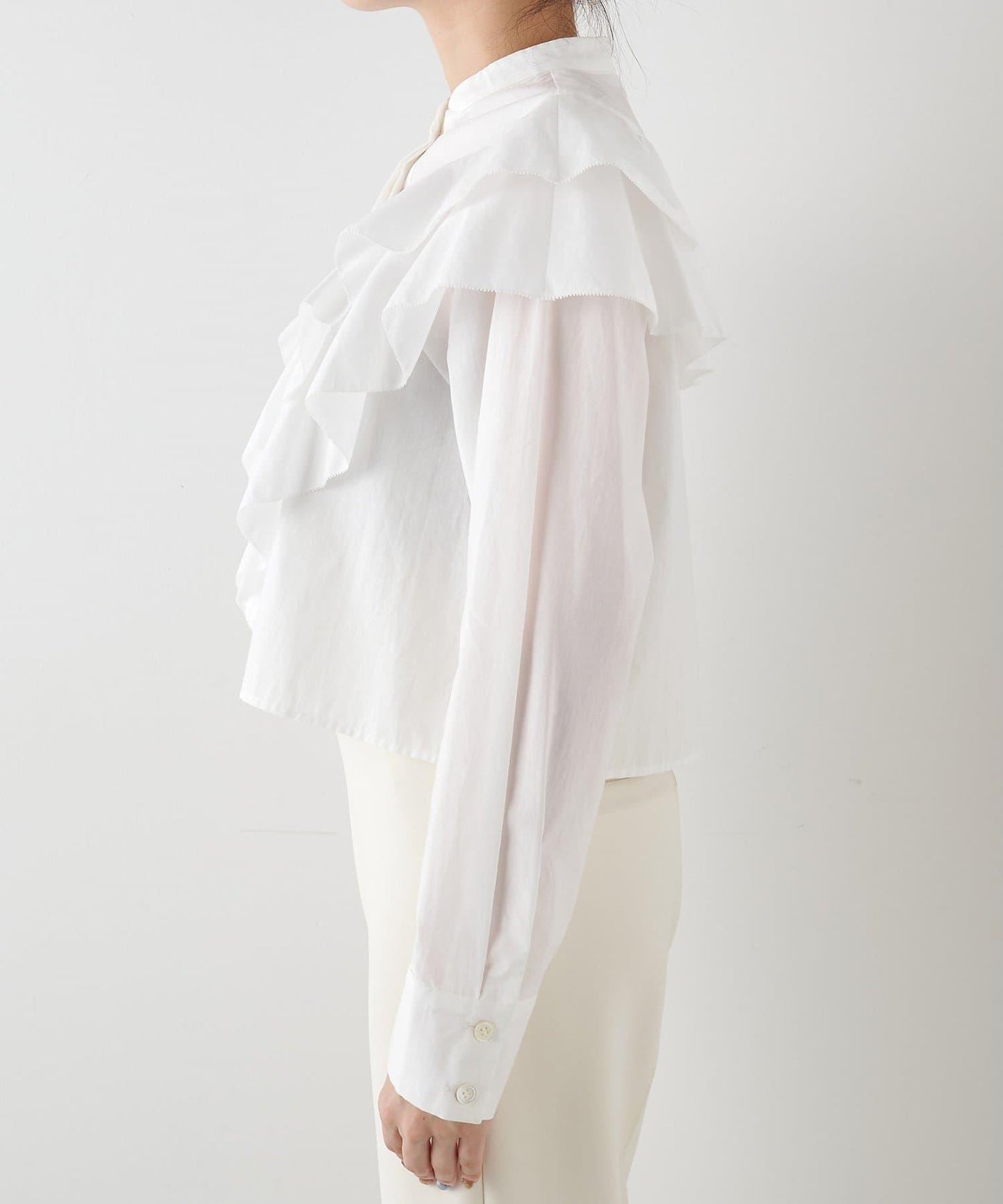 【THE PAUSE】荷葉邊短款襯衫