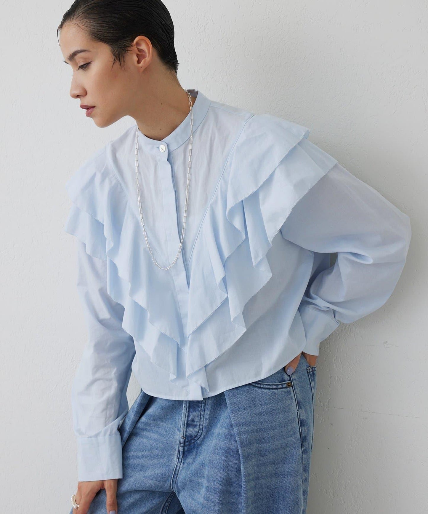 【THE PAUSE】荷葉邊短款襯衫