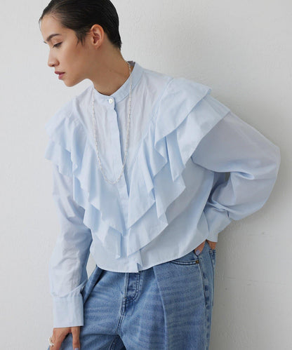 【THE PAUSE】荷葉邊短款襯衫