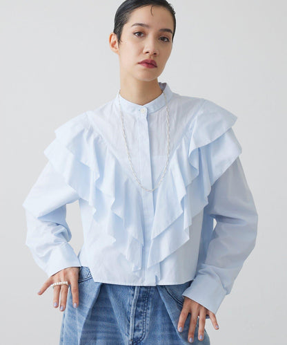 【THE PAUSE】荷葉邊短款襯衫