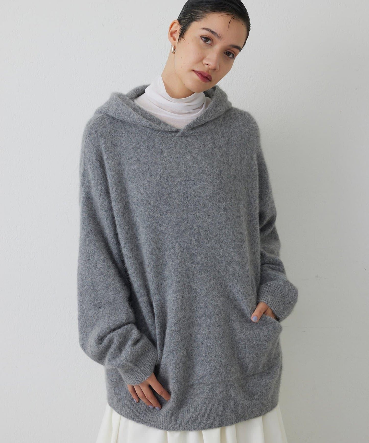 【THE PAUSE】仿毛針織連帽套頭衫