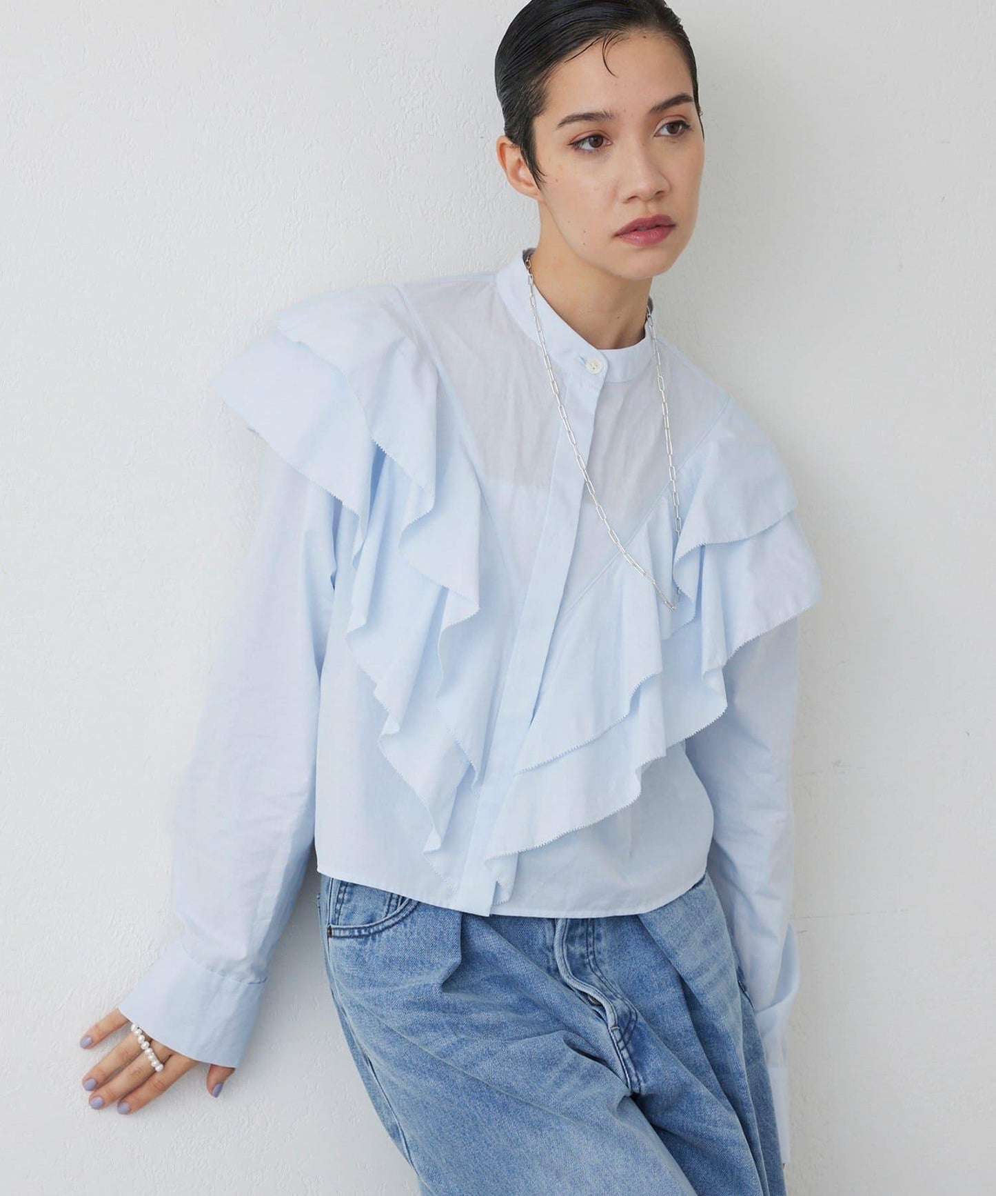 【THE PAUSE】荷葉邊短款襯衫