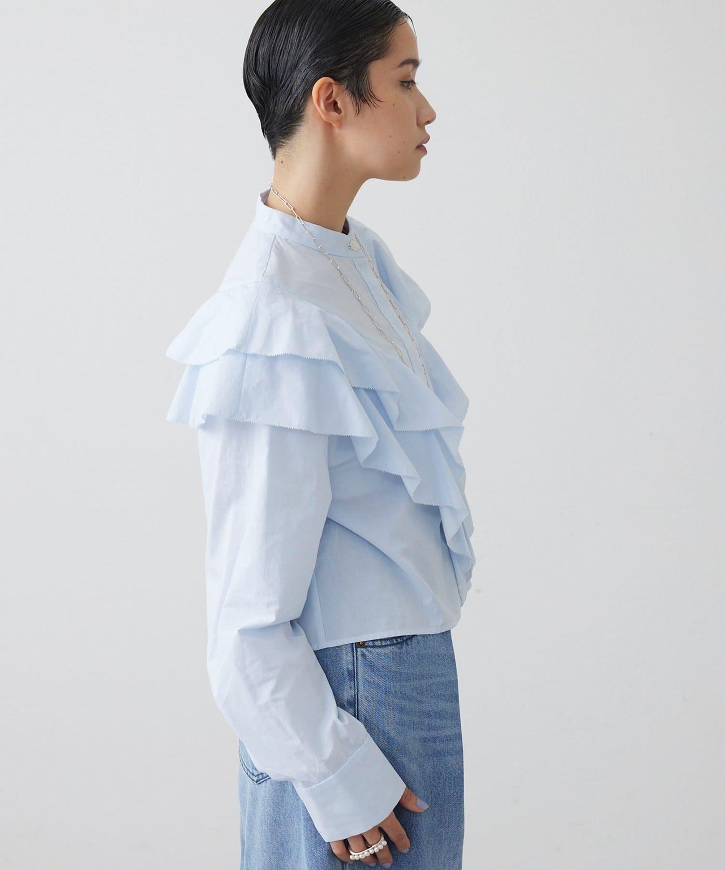 【THE PAUSE】荷葉邊短款襯衫