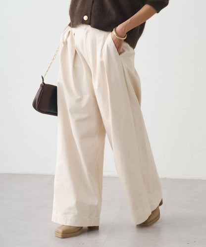 休閒腰帶褶皺長褲