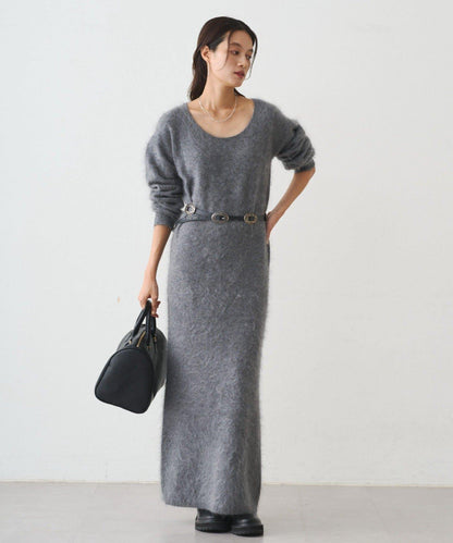 毛絨針織連衣裙