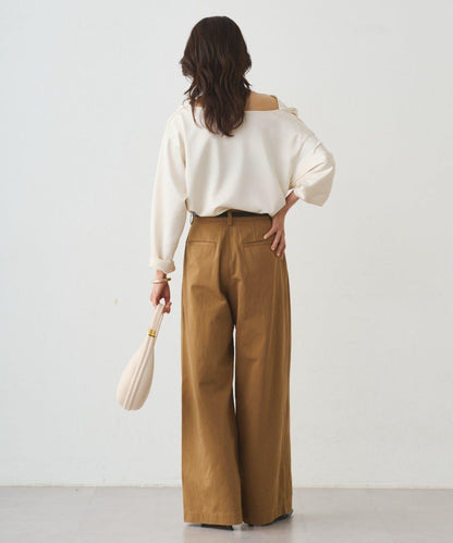 休閒腰帶褶皺長褲