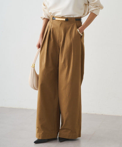 休閒腰帶褶皺長褲