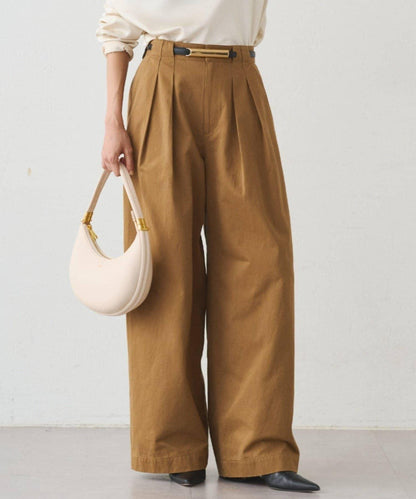 休閒腰帶褶皺長褲