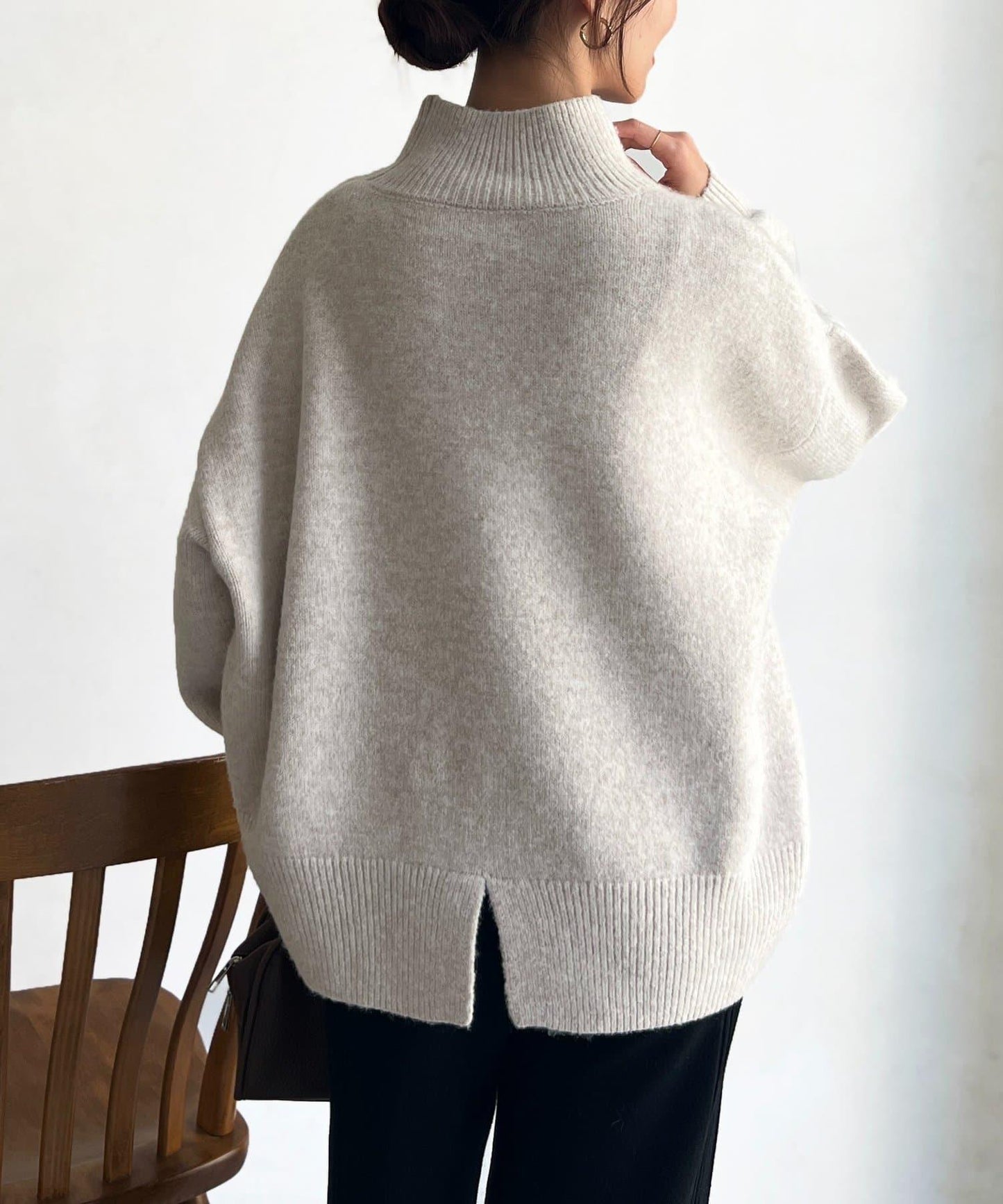 後開叉高領針織套頭衫