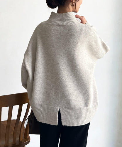 後開叉高領針織套頭衫