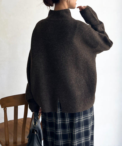 後開叉高領針織套頭衫