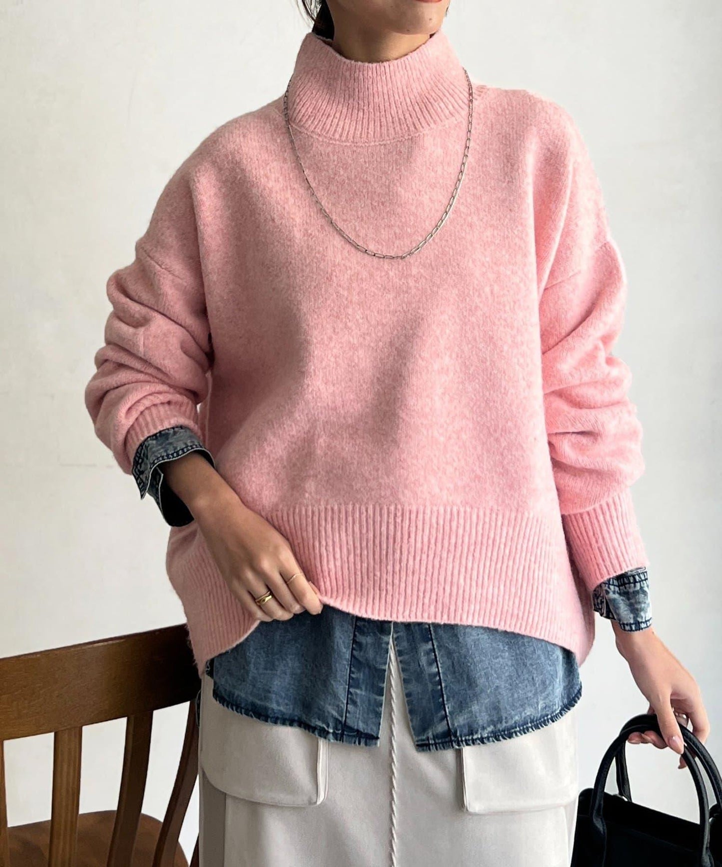 後開叉高領針織套頭衫