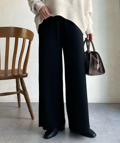 側條拼接微喇針織褲