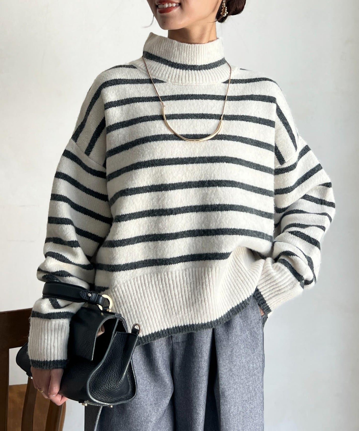 後開叉高領針織套頭衫