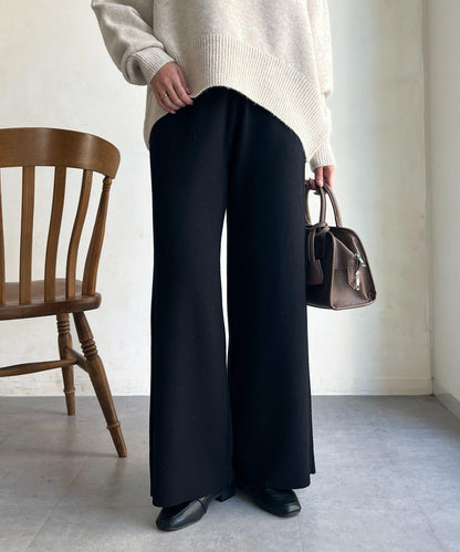 側條拼接微喇針織褲