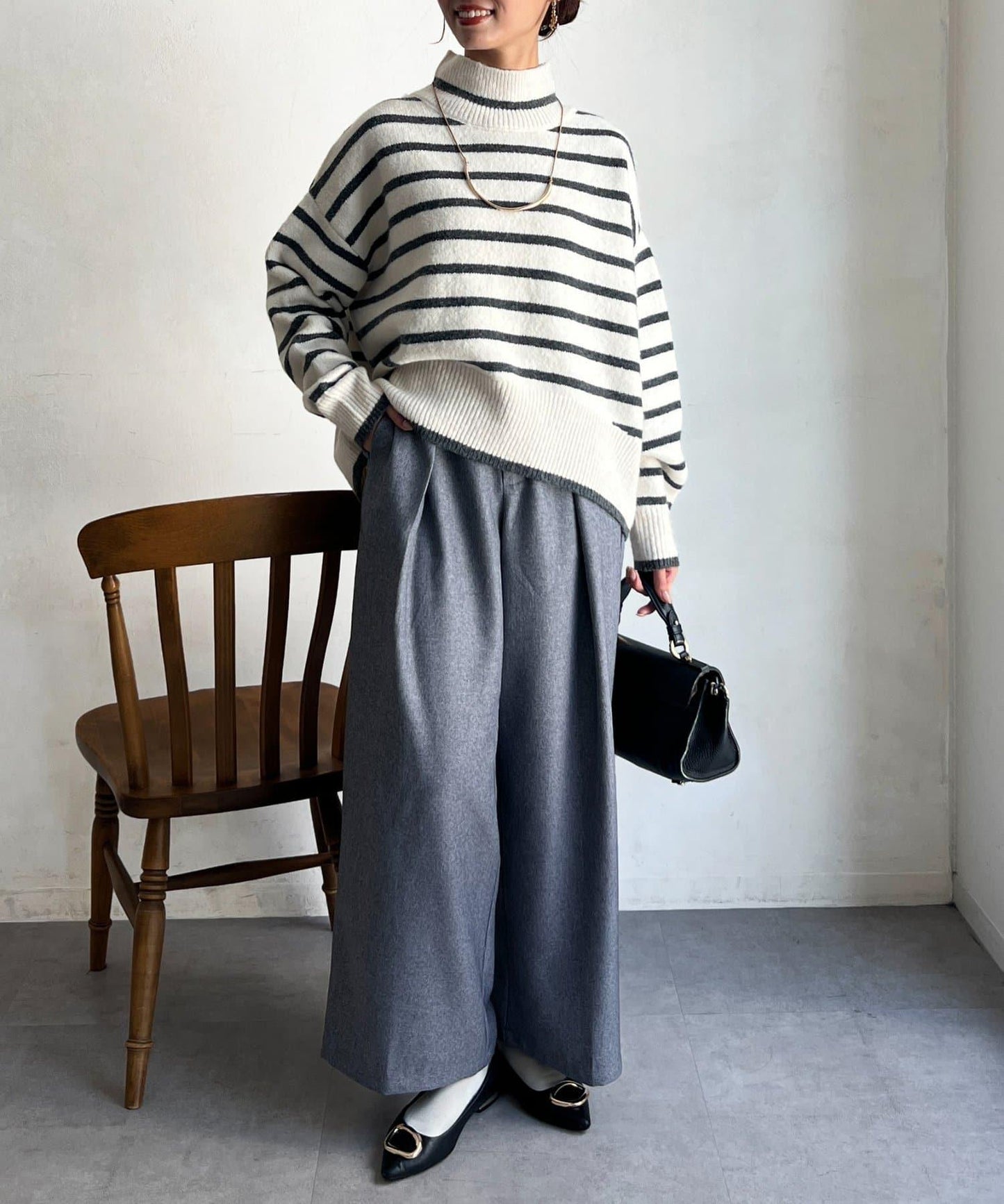 後開叉高領針織套頭衫