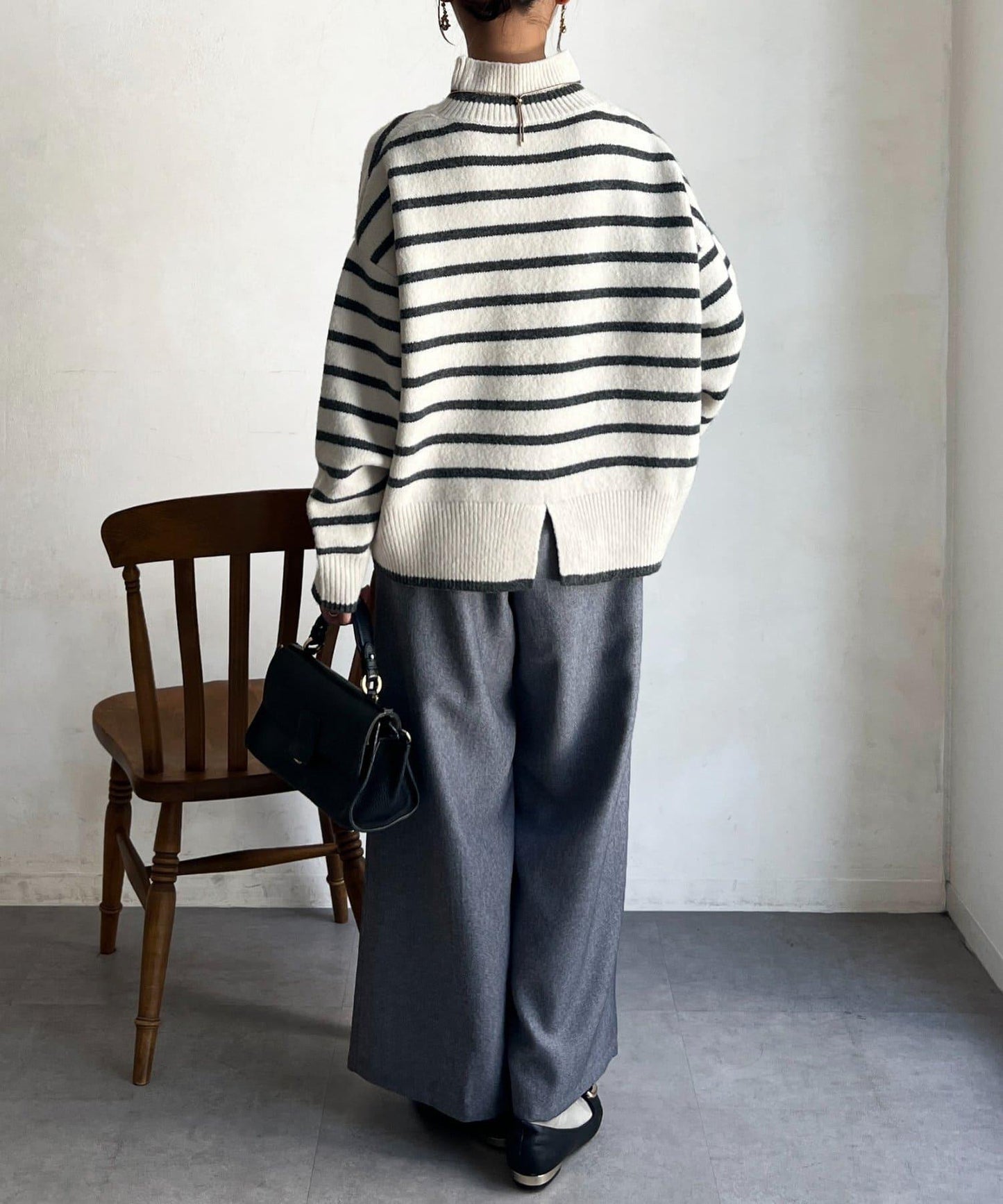 後開叉高領針織套頭衫