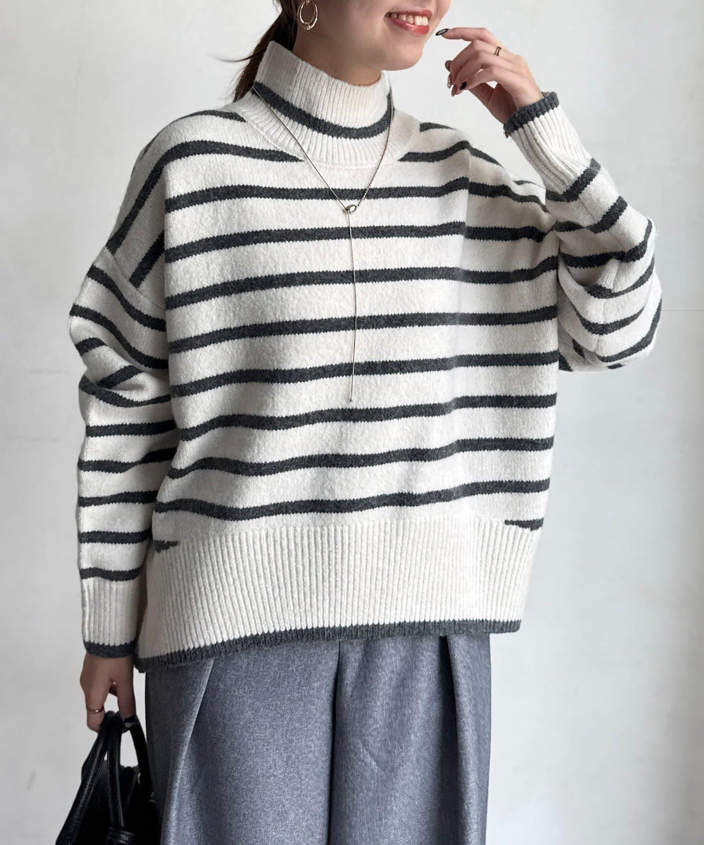 後開叉高領針織套頭衫