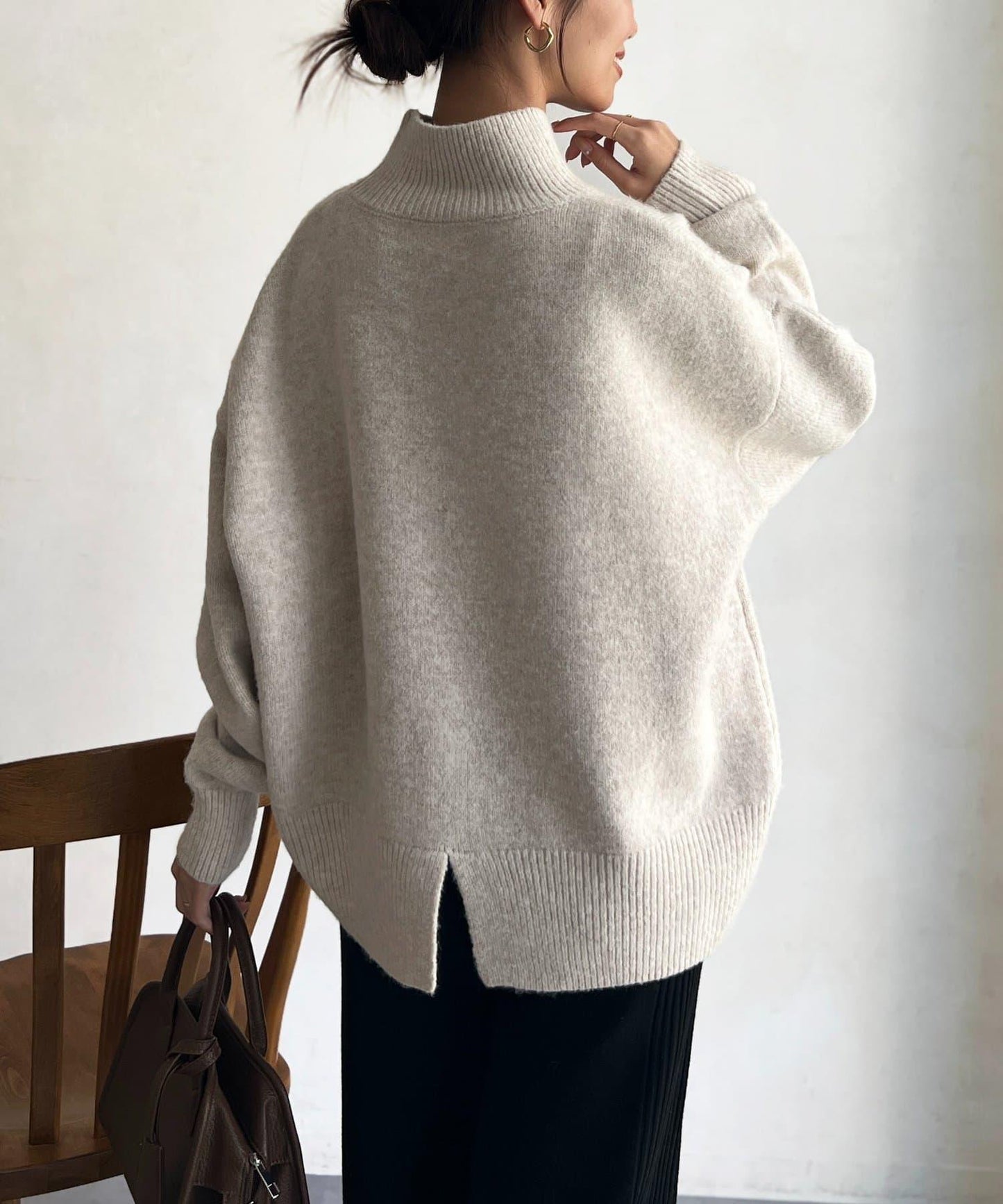 後開叉高領針織套頭衫