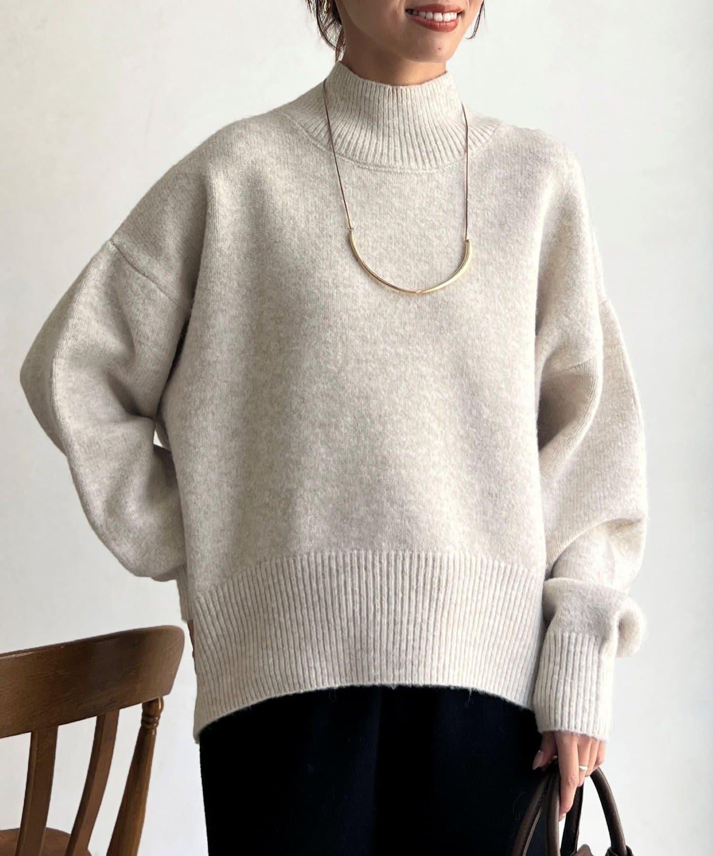 後開叉高領針織套頭衫