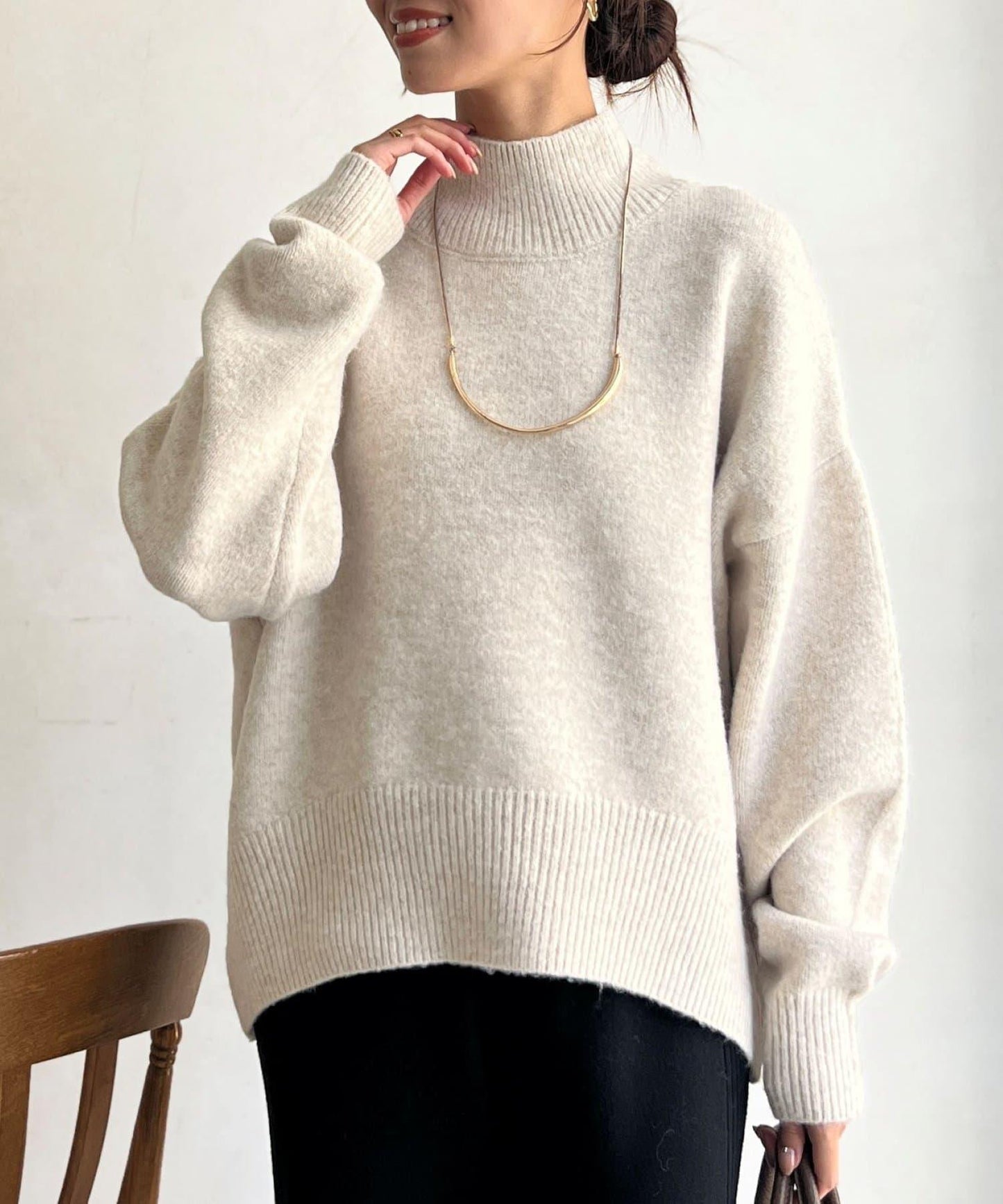 後開叉高領針織套頭衫