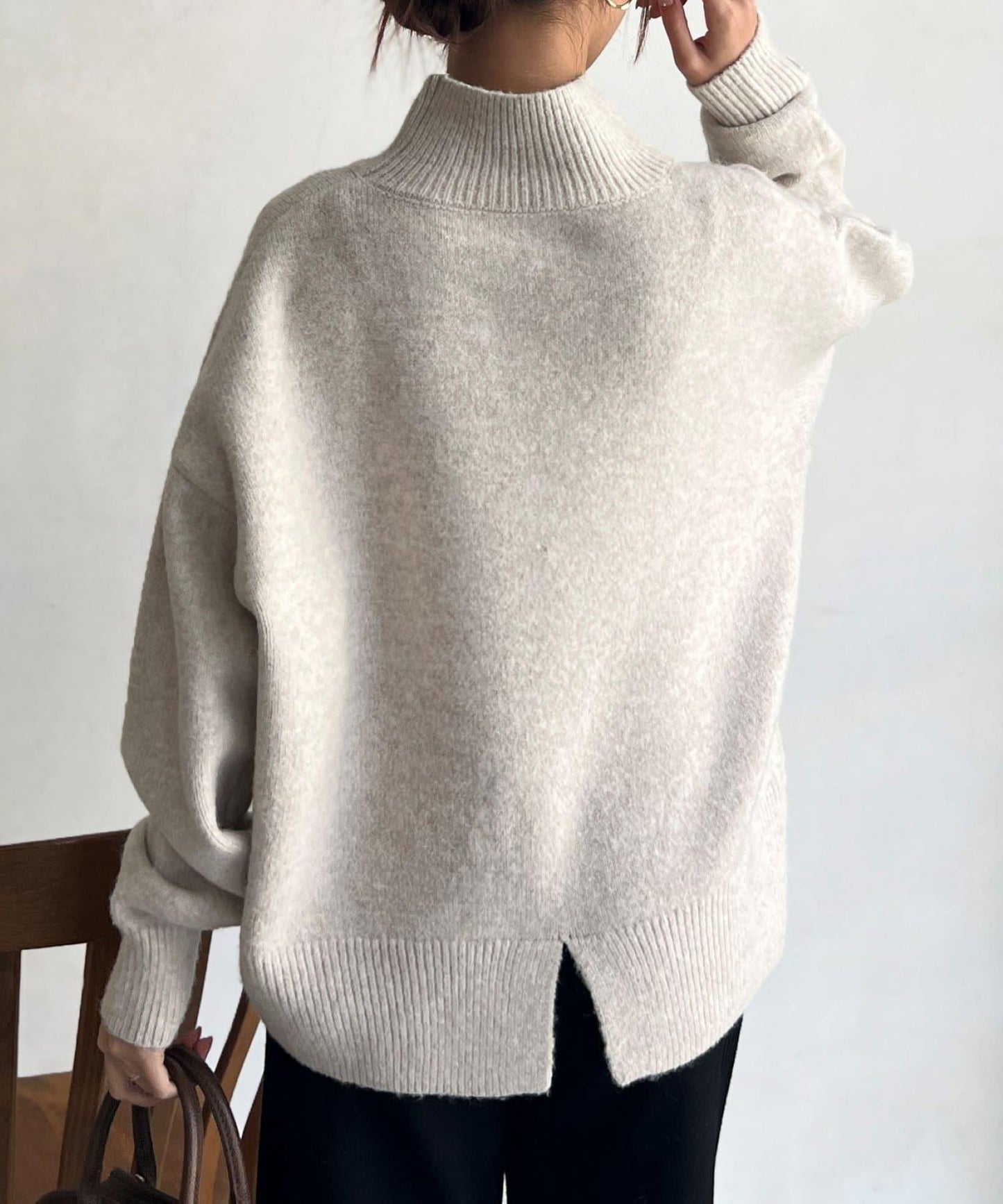 後開叉高領針織套頭衫