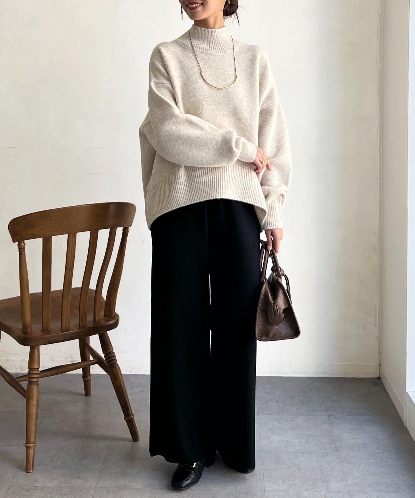 後開叉高領針織套頭衫