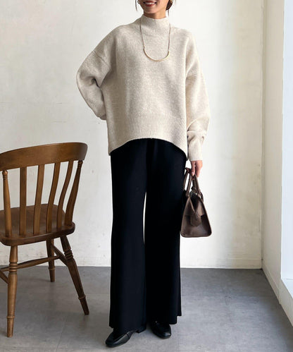 後開叉高領針織套頭衫