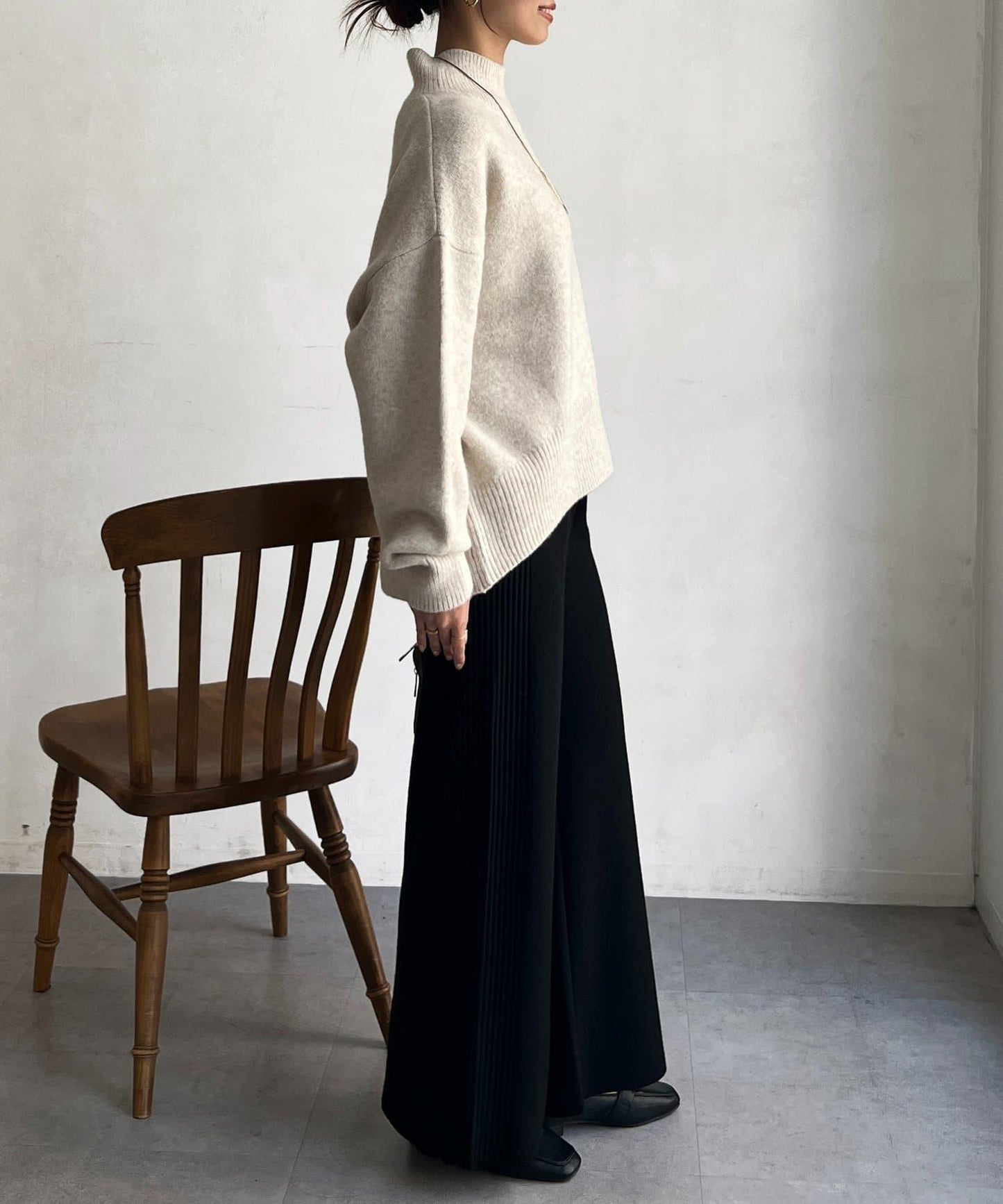 後開叉高領針織套頭衫