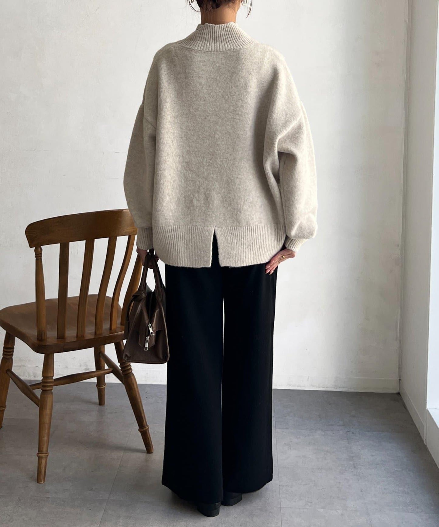 後開叉高領針織套頭衫