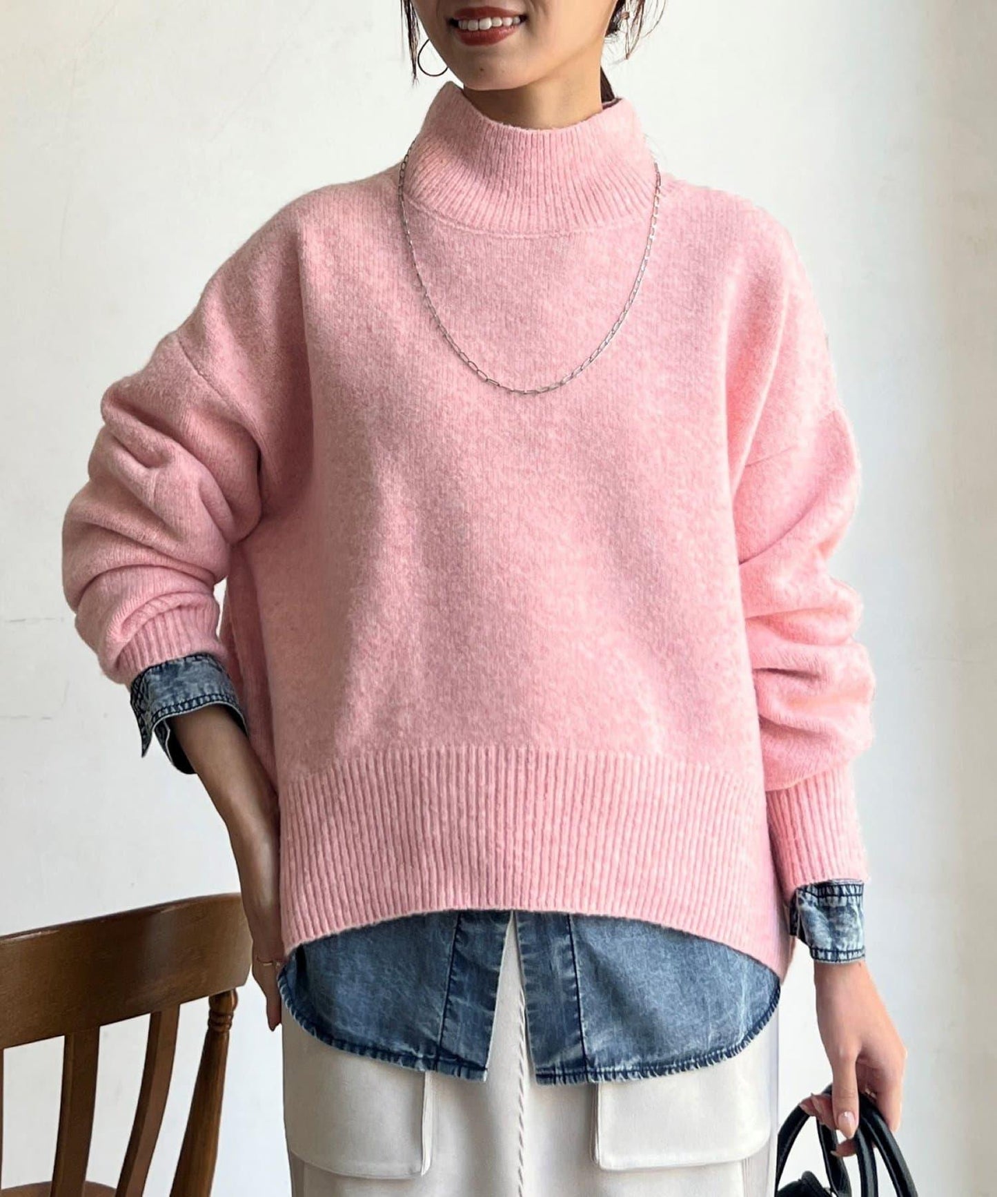 後開叉高領針織套頭衫