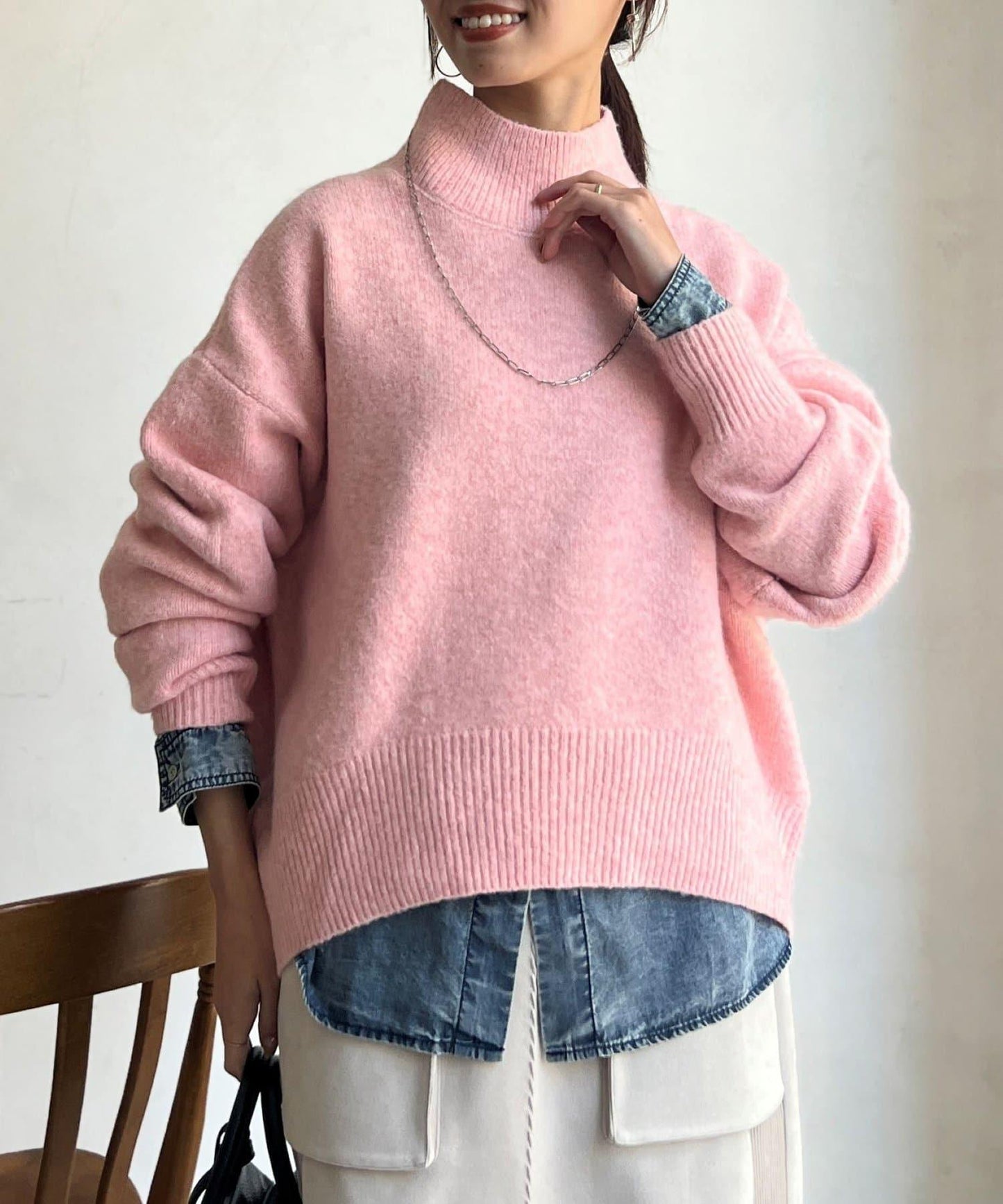 後開叉高領針織套頭衫