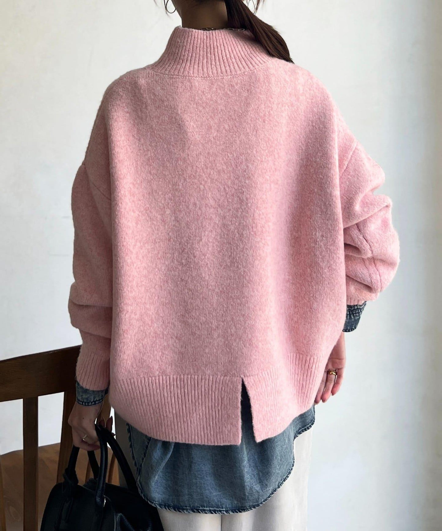 後開叉高領針織套頭衫