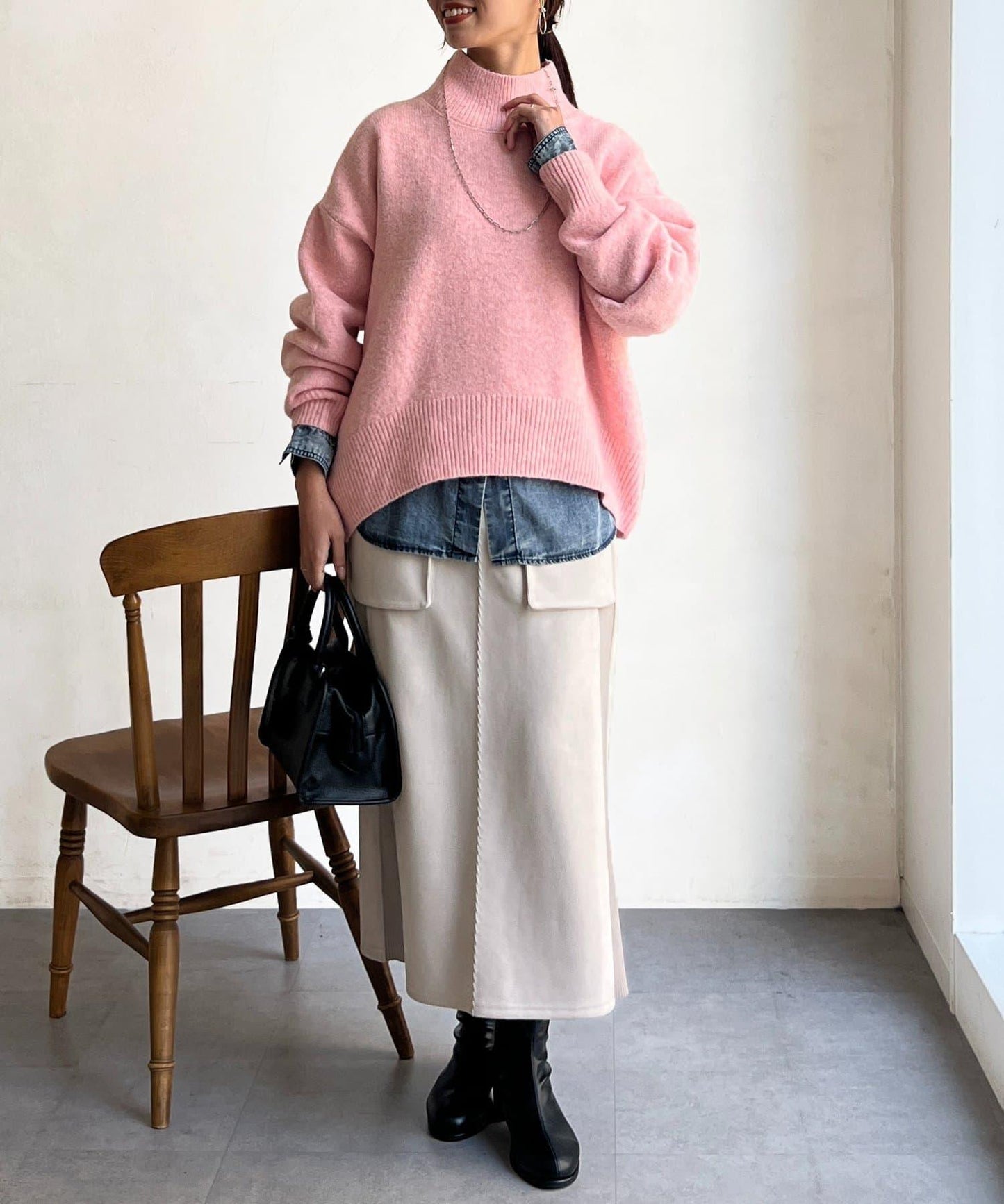 後開叉高領針織套頭衫