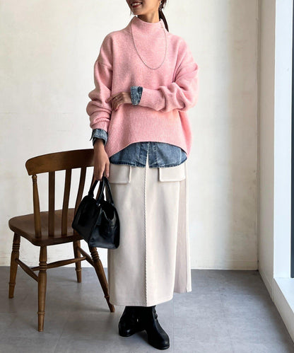 後開叉高領針織套頭衫