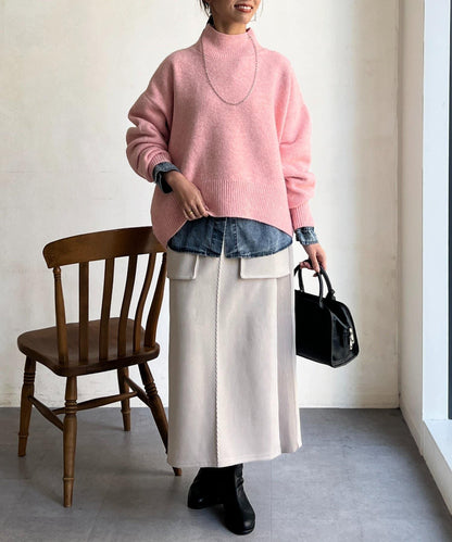 後開叉高領針織套頭衫