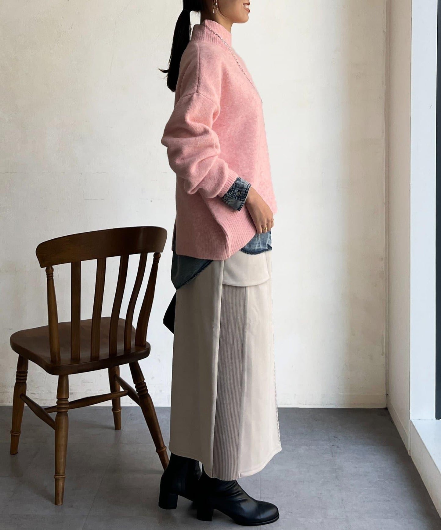 後開叉高領針織套頭衫