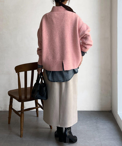 後開叉高領針織套頭衫
