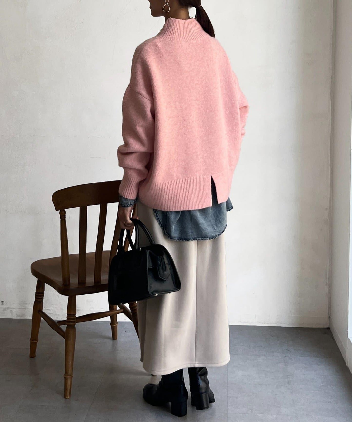 後開叉高領針織套頭衫