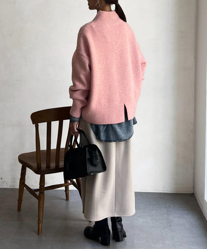 後開叉高領針織套頭衫