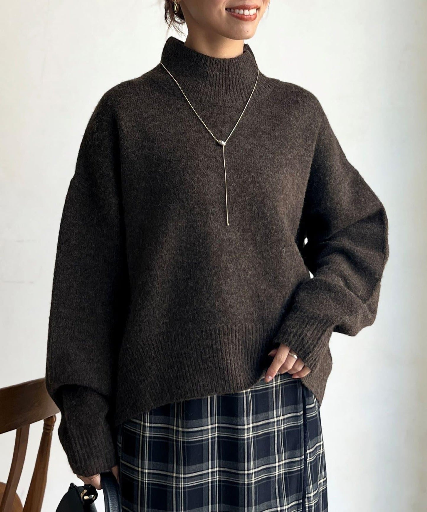 後開叉高領針織套頭衫