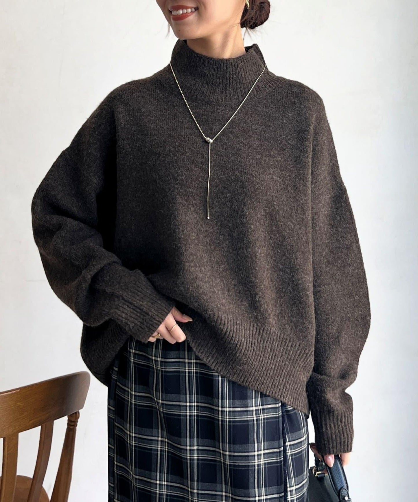 後開叉高領針織套頭衫