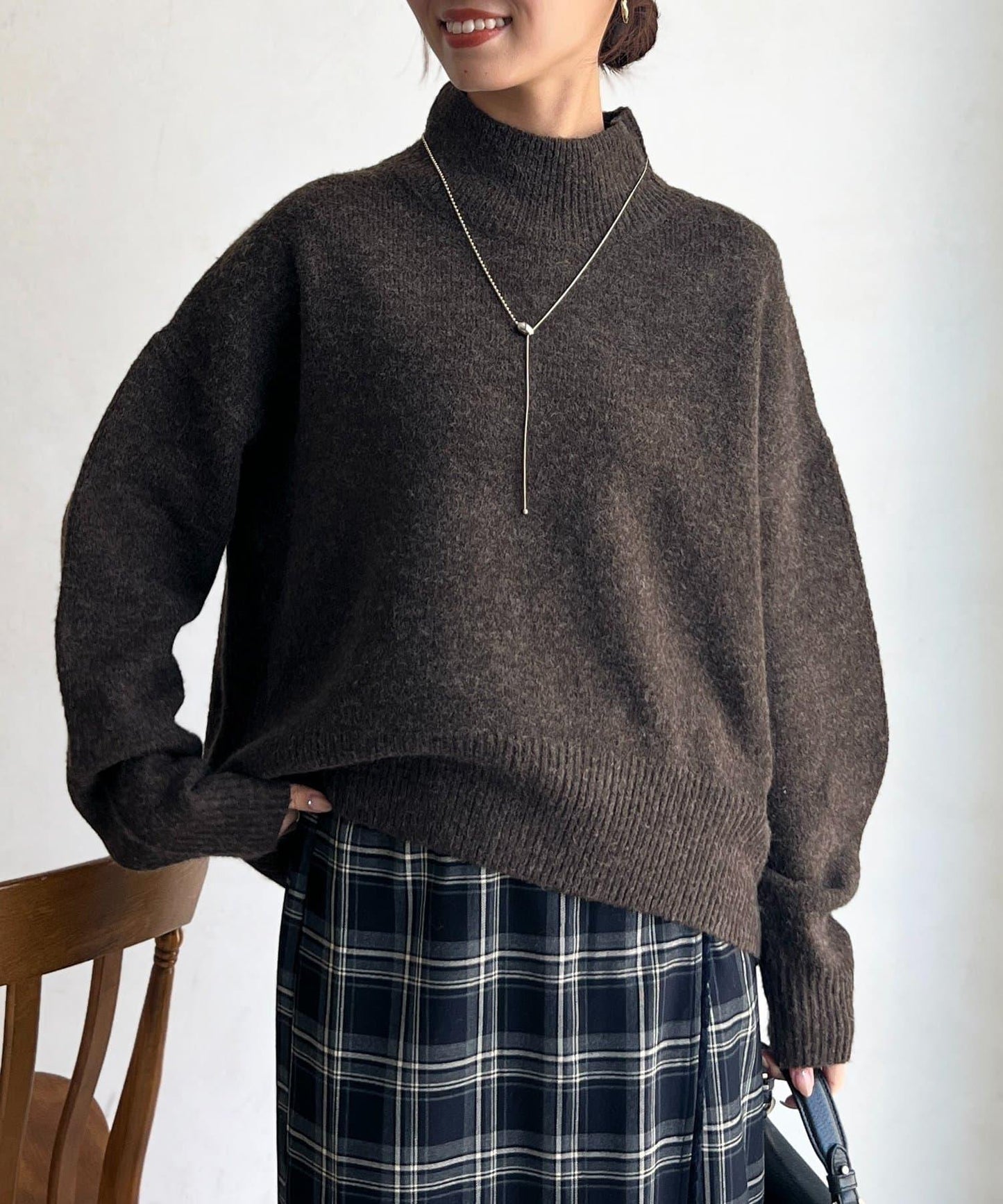 後開叉高領針織套頭衫