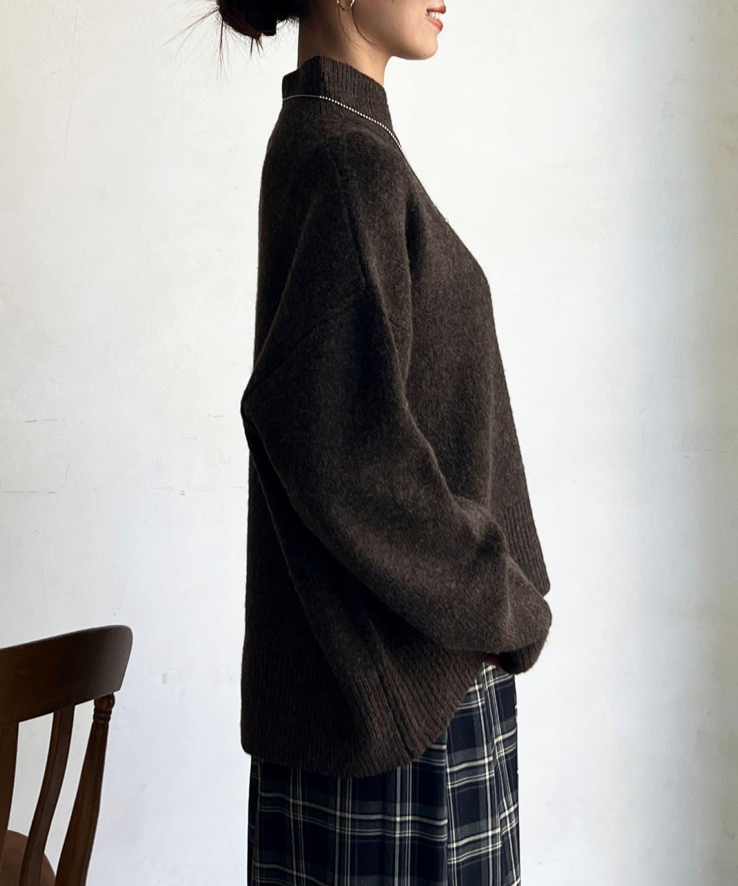 後開叉高領針織套頭衫