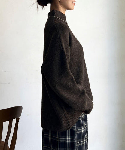 後開叉高領針織套頭衫