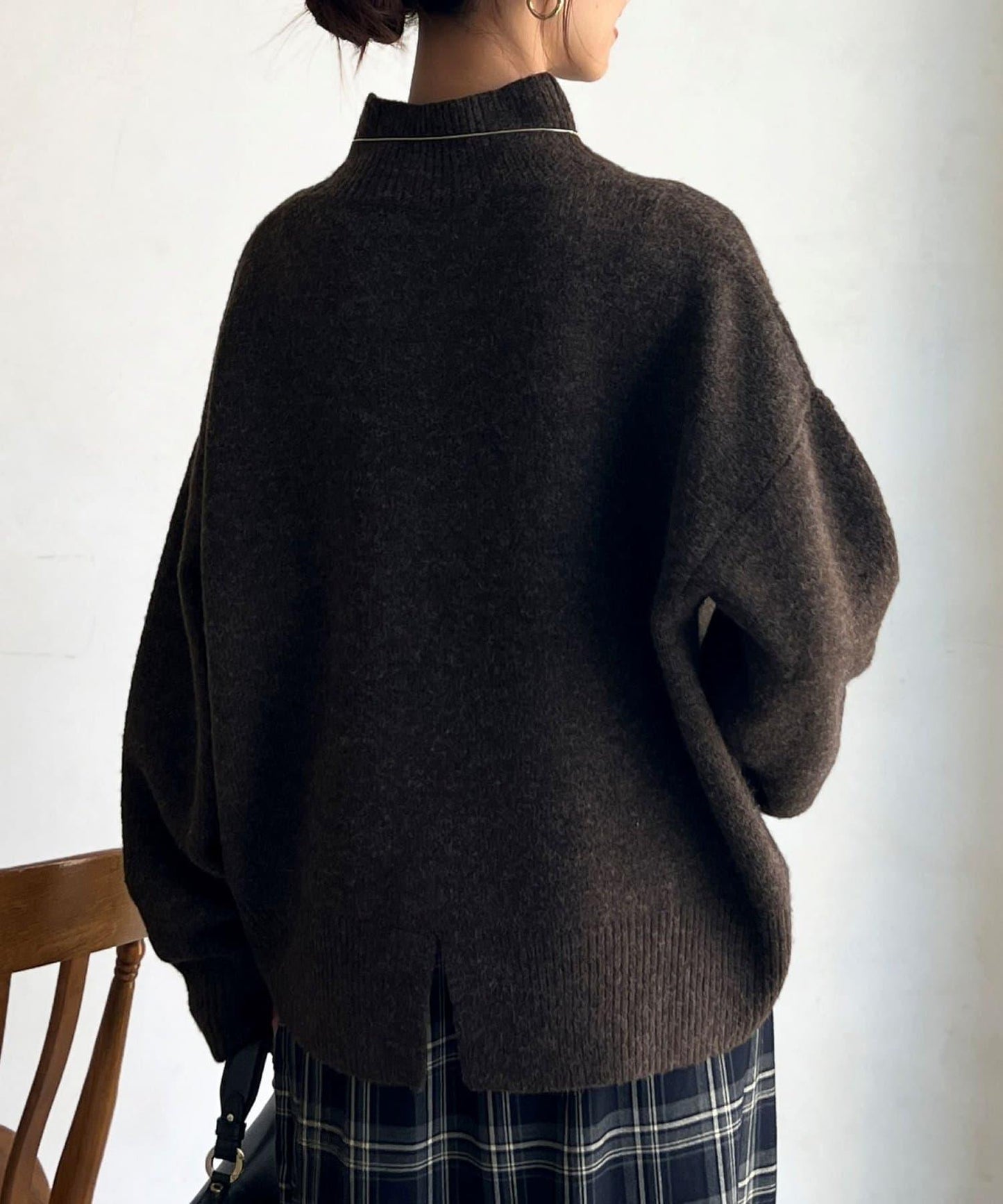 後開叉高領針織套頭衫