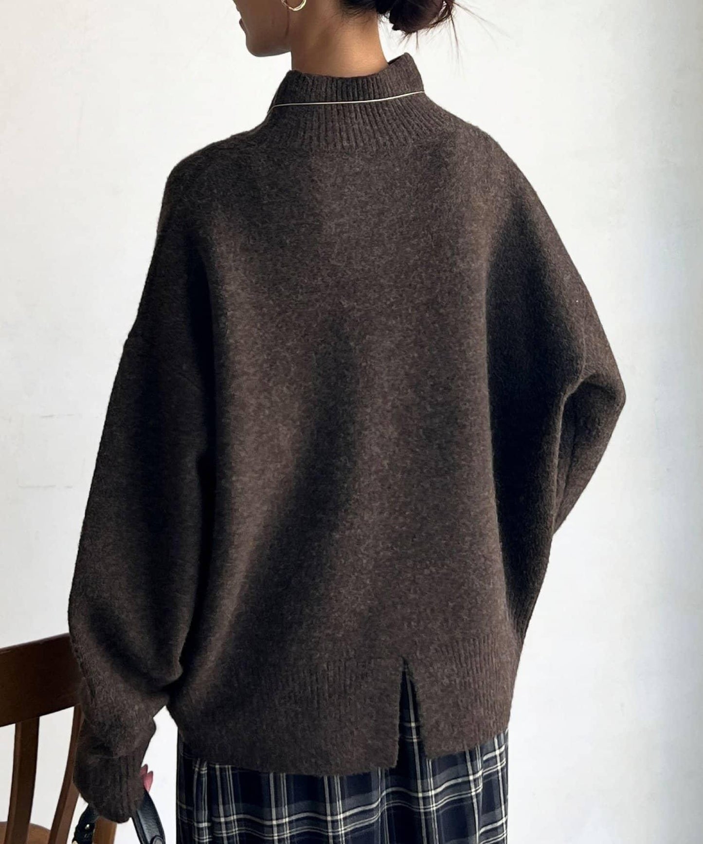 後開叉高領針織套頭衫