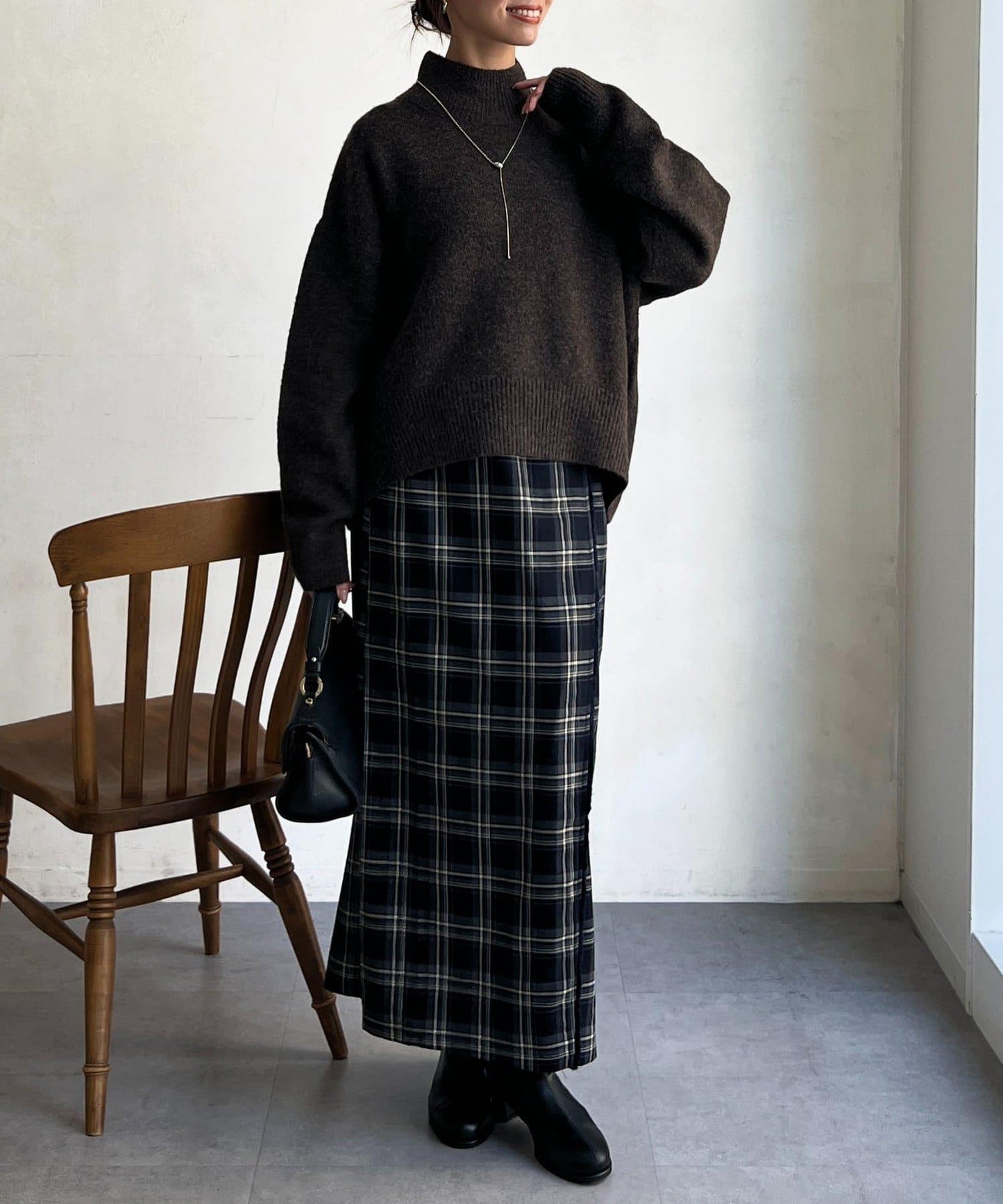 後開叉高領針織套頭衫