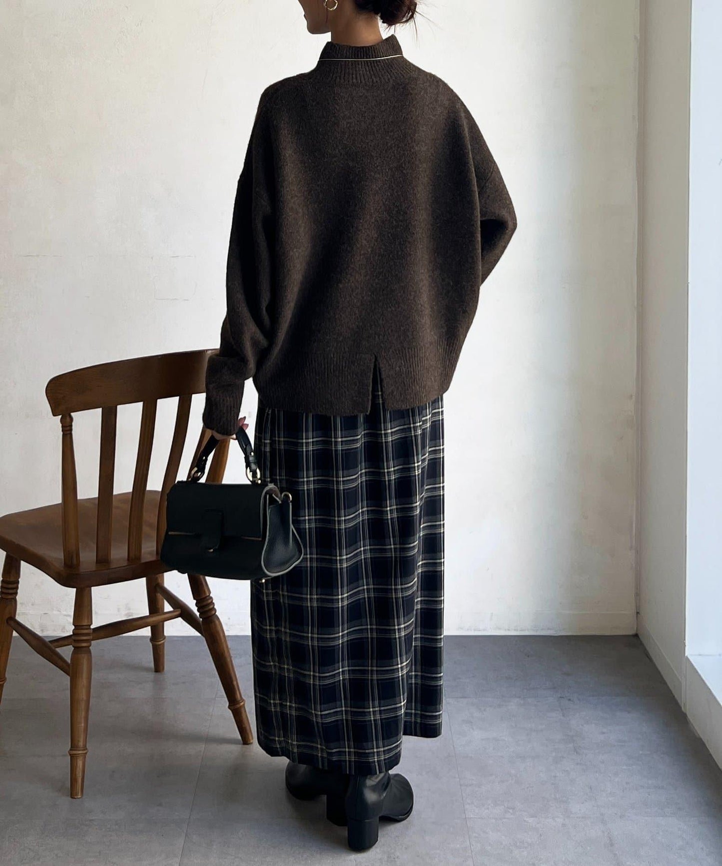 後開叉高領針織套頭衫