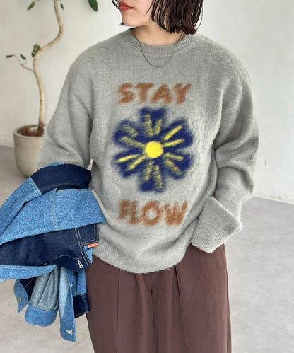 拼色圖案毛絨針織衫